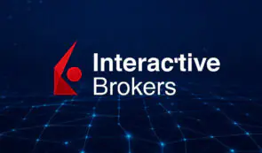 Interactive brokers logo, blockchain background