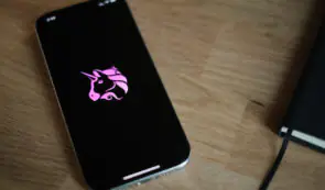 Uniswap logo on smartphone