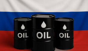 Oil barrels and russian flag