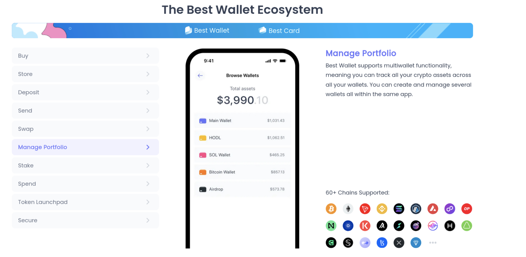 Best Wallet’s features and blockchain support