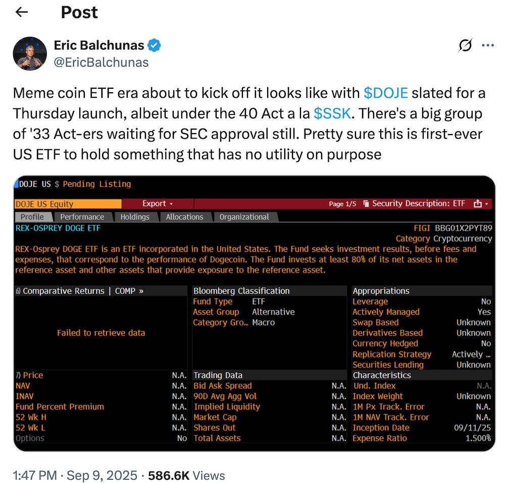 Alt text: Prediction that the DOJE ETF will be released on Thursday.