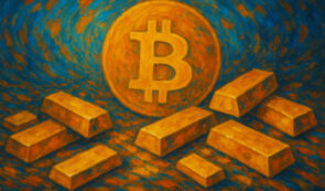 Bitcoin and gold bars