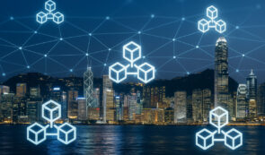 Hong Kong cityscape with blockchain theme