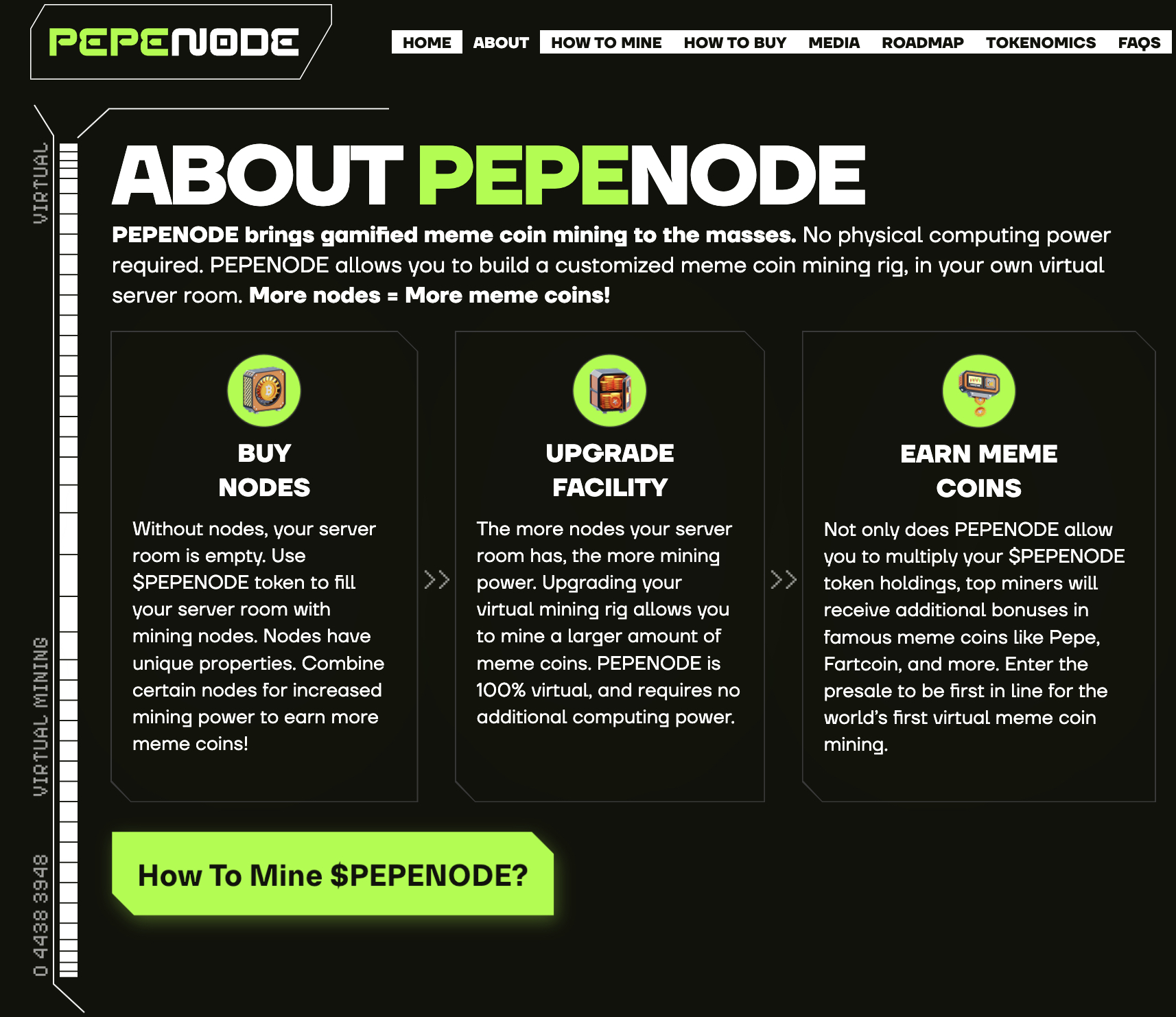 PepeNode is the first-ever mine-to-earn meme coin.