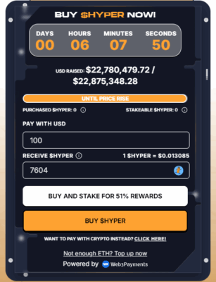 Buying $HYPER through the widget on the official Bitcoin Hyper website