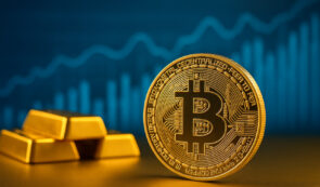 Bitcoin and gold bars