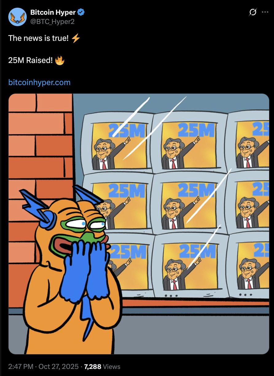 bitcoin hyper raises 25M post on X.
