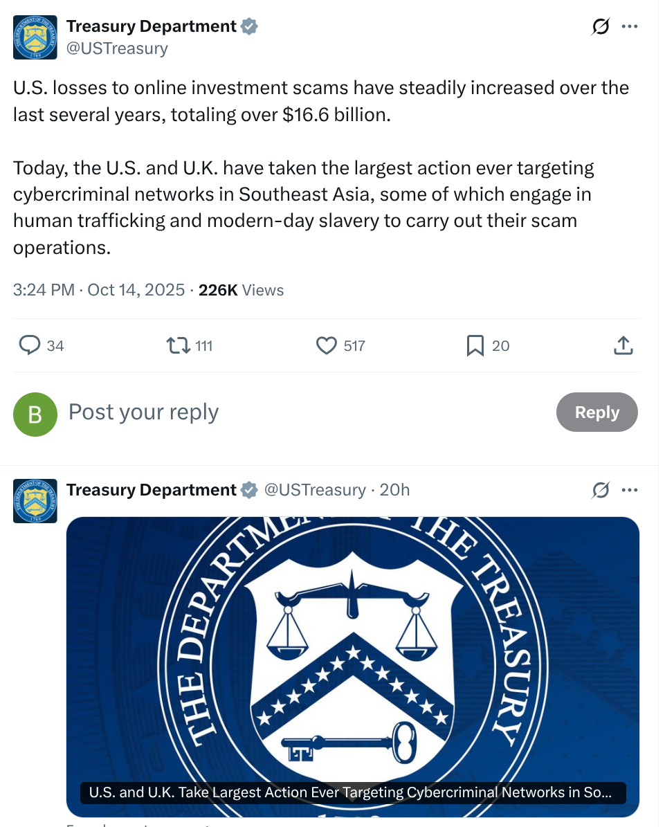 US Treasury X post about seizure