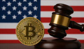 USA flag ,bitcoin and judge gavel