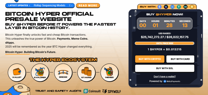 Bitcoin Hyper ($HYPER) presale UI.