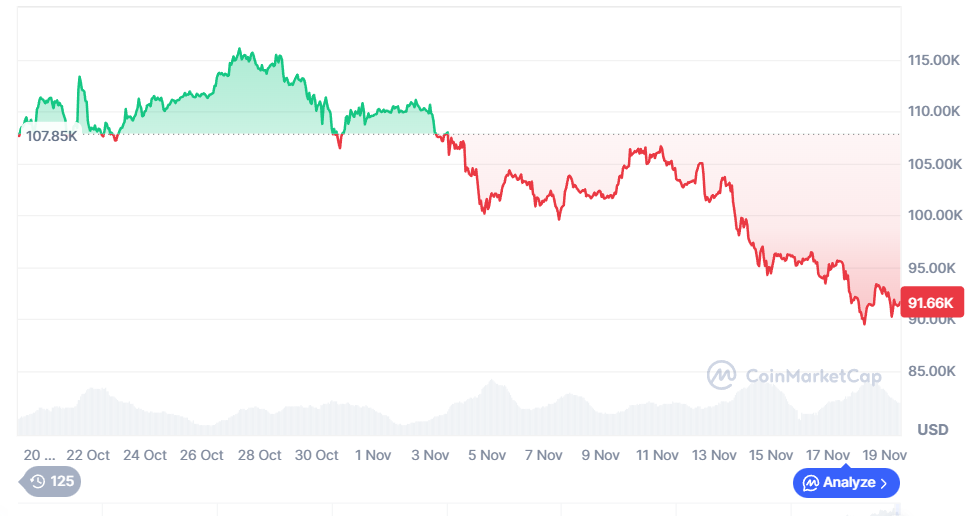 Bitcoin price falls as market struggles.