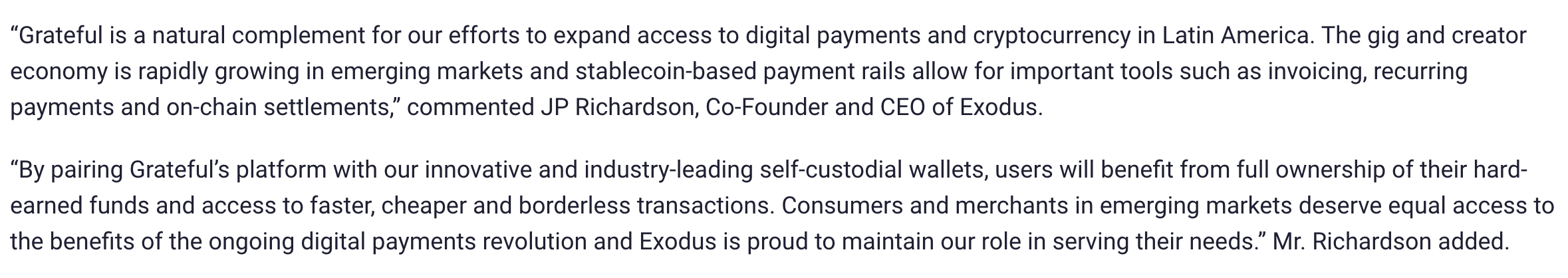 exodus press release quotes.