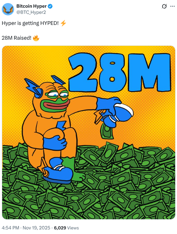 Hyper's X post showing over $28M raised. 