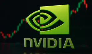 Nvidia logo and market chart background