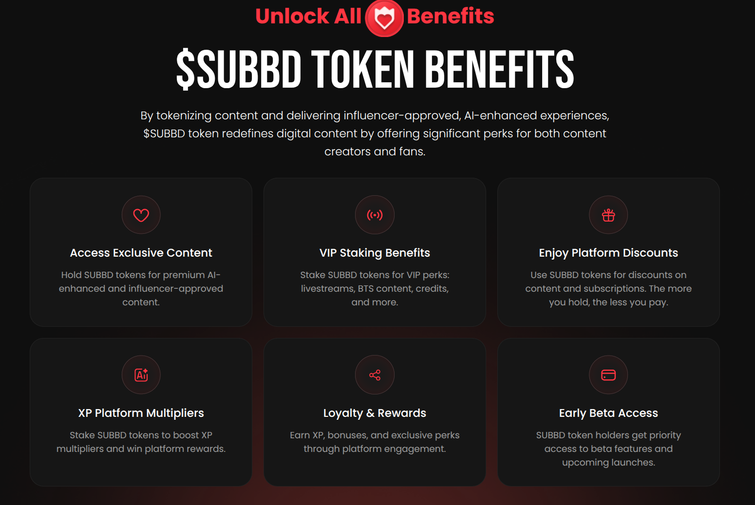 SUBBD Token holder benefits explained.