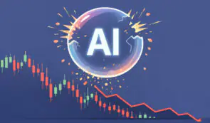 AI bubble popping and market chart showing dontrend