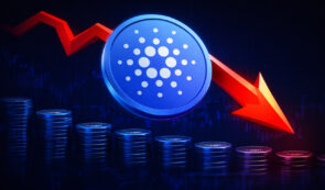 Cardano token and red arrow showing price crash