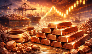 Copper bars and wire and ships behind them