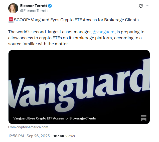 Early reporting on Vanguard's potential move.