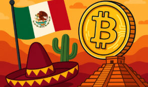 Mexico flag, bitcoin and sombrero