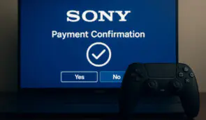 Sony Playstation Controller and TV showing transaction confirmation