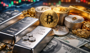 Silver bars and crypto coins