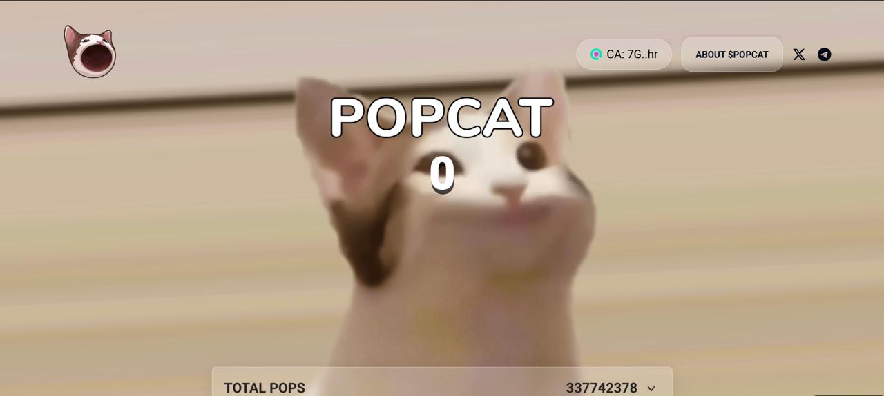Popcat clicking cat with viral game mechanics and staking rewards on Solana