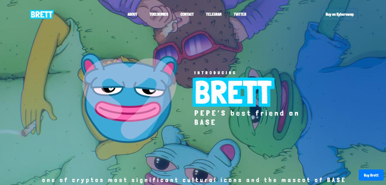 Brett character representing Base Layer-2 blockchain meme coin with NFT marketplace