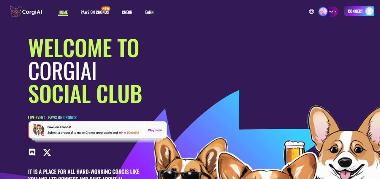 Corgi in sunglasses merging artificial intelligence with meme culture on Cronos