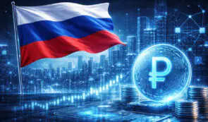 Russia flag and digital ruble