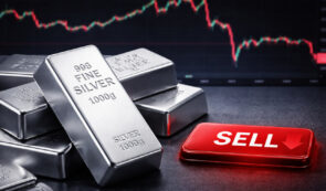 Silver bars, market chart, and sell button