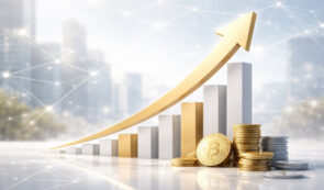 Bitcoins and a 3D surging chart