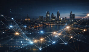 Blockchain and cityscape