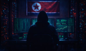 Hacker and North Korean flag