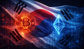 South Korea flag with Bitcoin and Ethereum