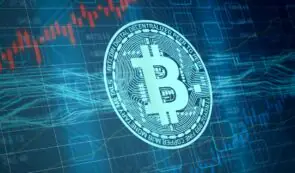 Bitcoin symbol on a tech background (3d rendered)