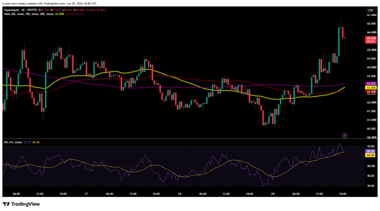 HYPEUSD chart from TradingVIew (29.06.2026) - shows RSI and moving averages (50,100,200 SMA)