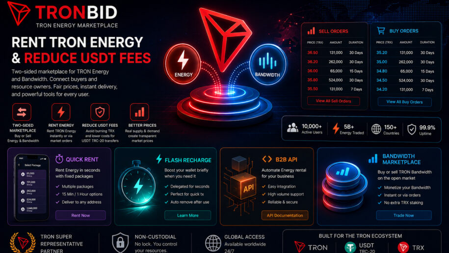 Rent TRON Energy and Reduce USDT Fees : TronBid Expands Marketplace
