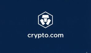 Crypto.com logo displayed on a dark blue background.