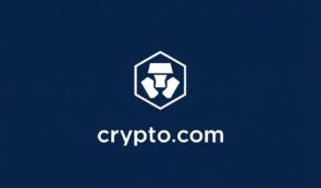 Crypto.com logo displayed on a dark blue background.