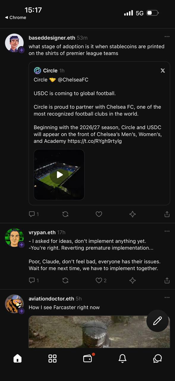 Farcaster mobile feed with casts from accounts using .eth handles