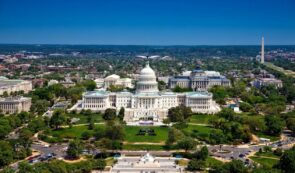 Aerial view of the U.S. Capitol and Washington Monument in Washington, D.C.
