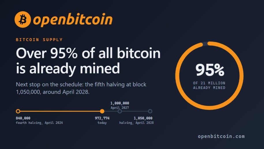 With Over 95% of All Bitcoin Mined, Explorer Charts the Road to the 2028 Halving