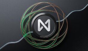 3D render of the NEAR Protocol token logo enclosed within metallic gold and green rings against a dark textured background.